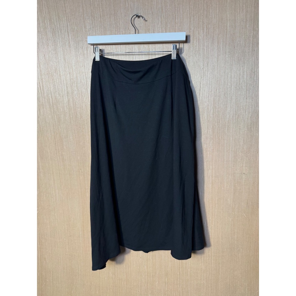 Eileen Fisher Black Rayon Lycra Asymmetrical Wrap Front Midi Skirt Womens Large - Picture 6 of 6